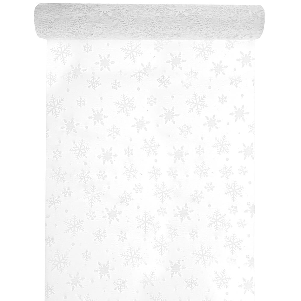 Šerpa na stůl sněhové vločky bílá 27cm x 5m