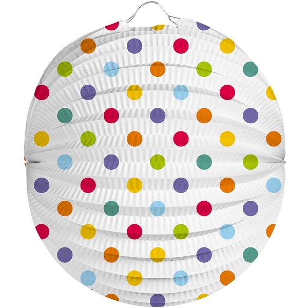 Lampion kulatý bílý s puntíky 22 cm