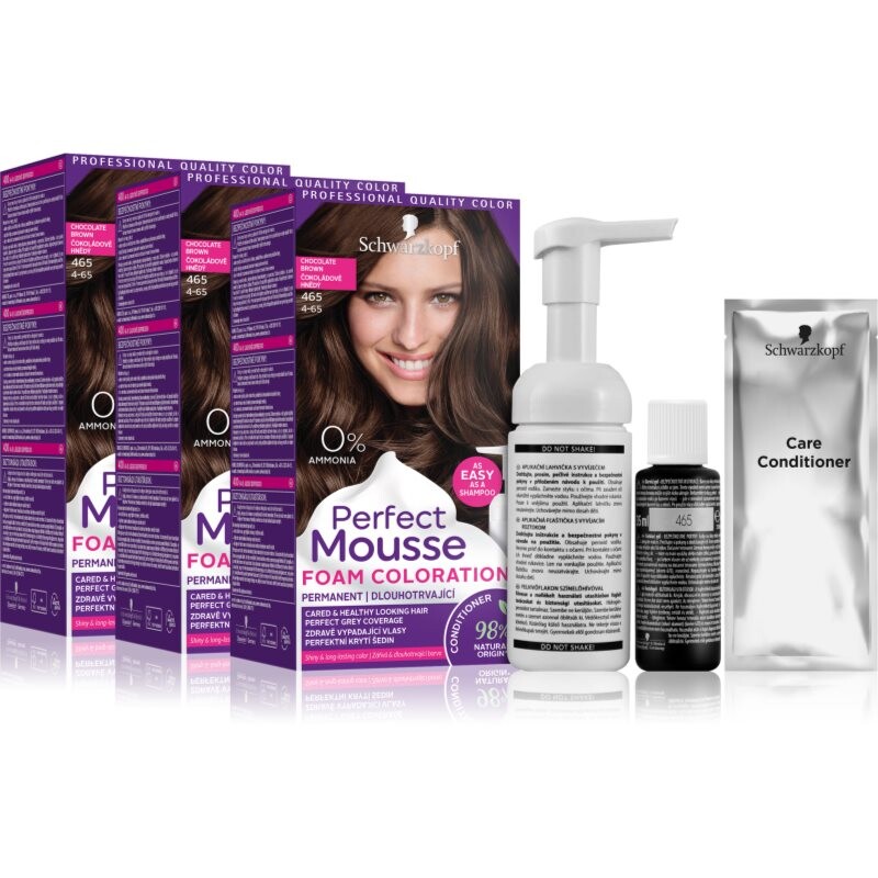Schwarzkopf Perfect Mousse permanentní barva na vlasy výhodné balení odstín 4-65 Chocolate Brown