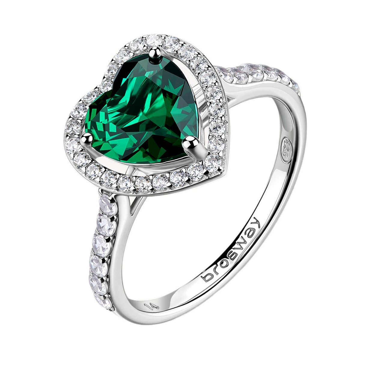 Brosway Stříbrný srdíčkový prsten s kubickými zirkony Fancy Life Green FLG147 58 mm