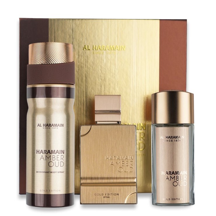 Al Haramain Amber Oud Gold Edition Extreme - parfémovaný extrakt 75 ml + parfémovaný extrakt 30 ml + tělový závoj 250 ml