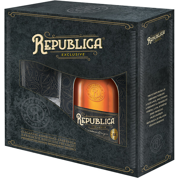 Republica Exclusive Božkov 0,5l 35% (dárkové balení 1 sklenička)
