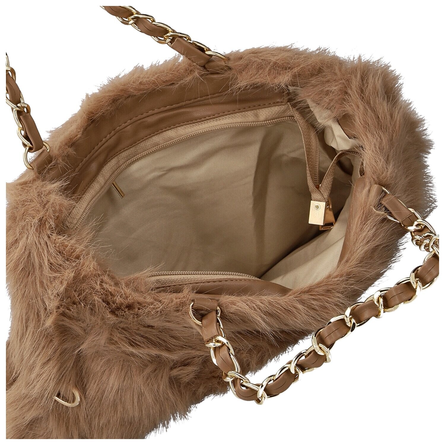 Módní dámská plyšová kabelka do ruky Lilith, camel