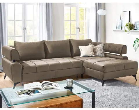 Rohová sedací souprava Paris, světle hnědá látka, pravý roh