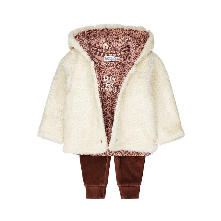 DIRKJE Set 3dílný mikina + kalhoty + tričko dívka šedobílá/ hnědá vel.86