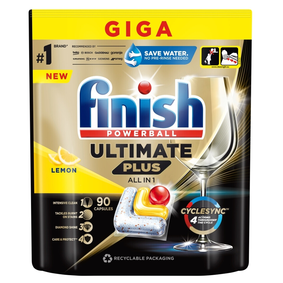 FINISH Ultimate Plus All in 1 Kapsle do myčky nádobí Lemon Sparkle 90 ks, poškozený obal