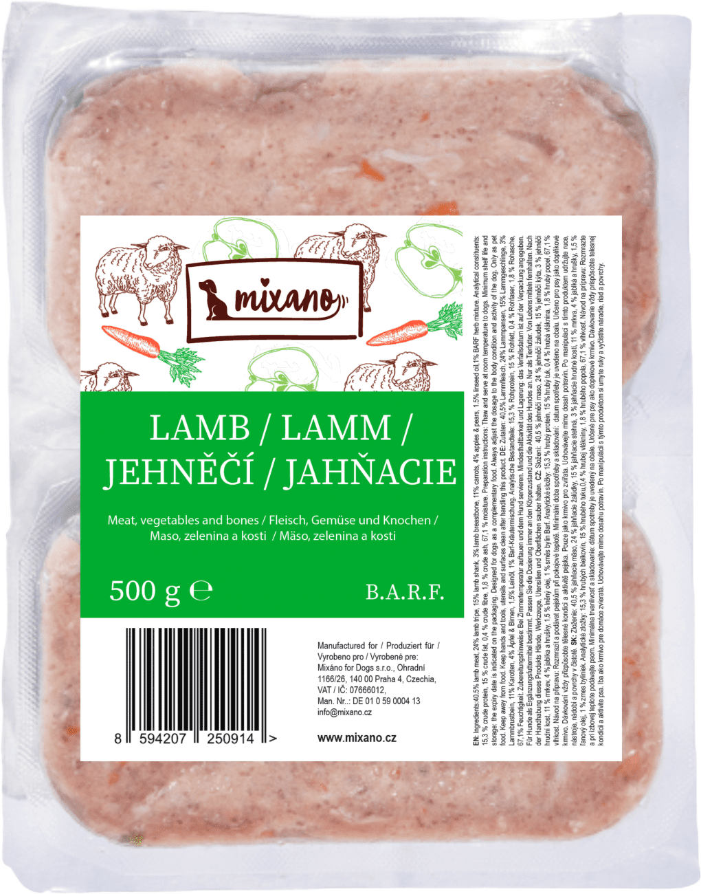 Barf Mixano jehněčí 2x250g