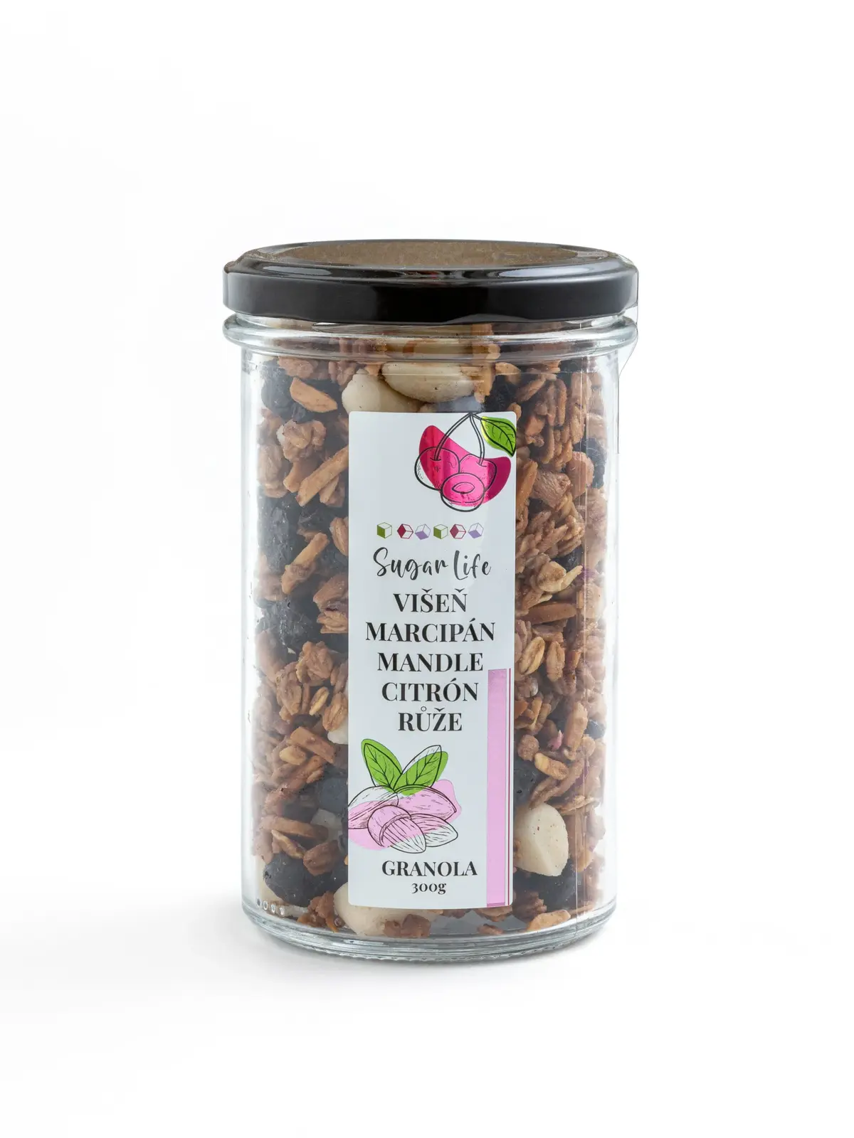 Dárková granola - Višňová s marcipánem a květy růží