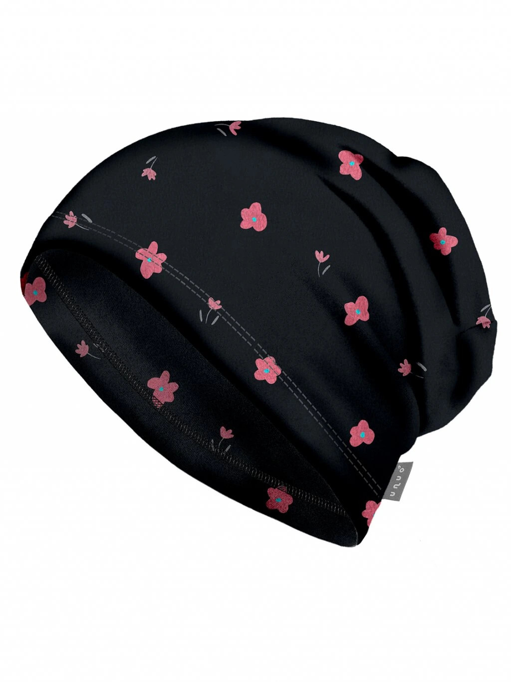 Čepice fleecová Basic, Černá, Květiny - vel. M ( 49-52 cm )