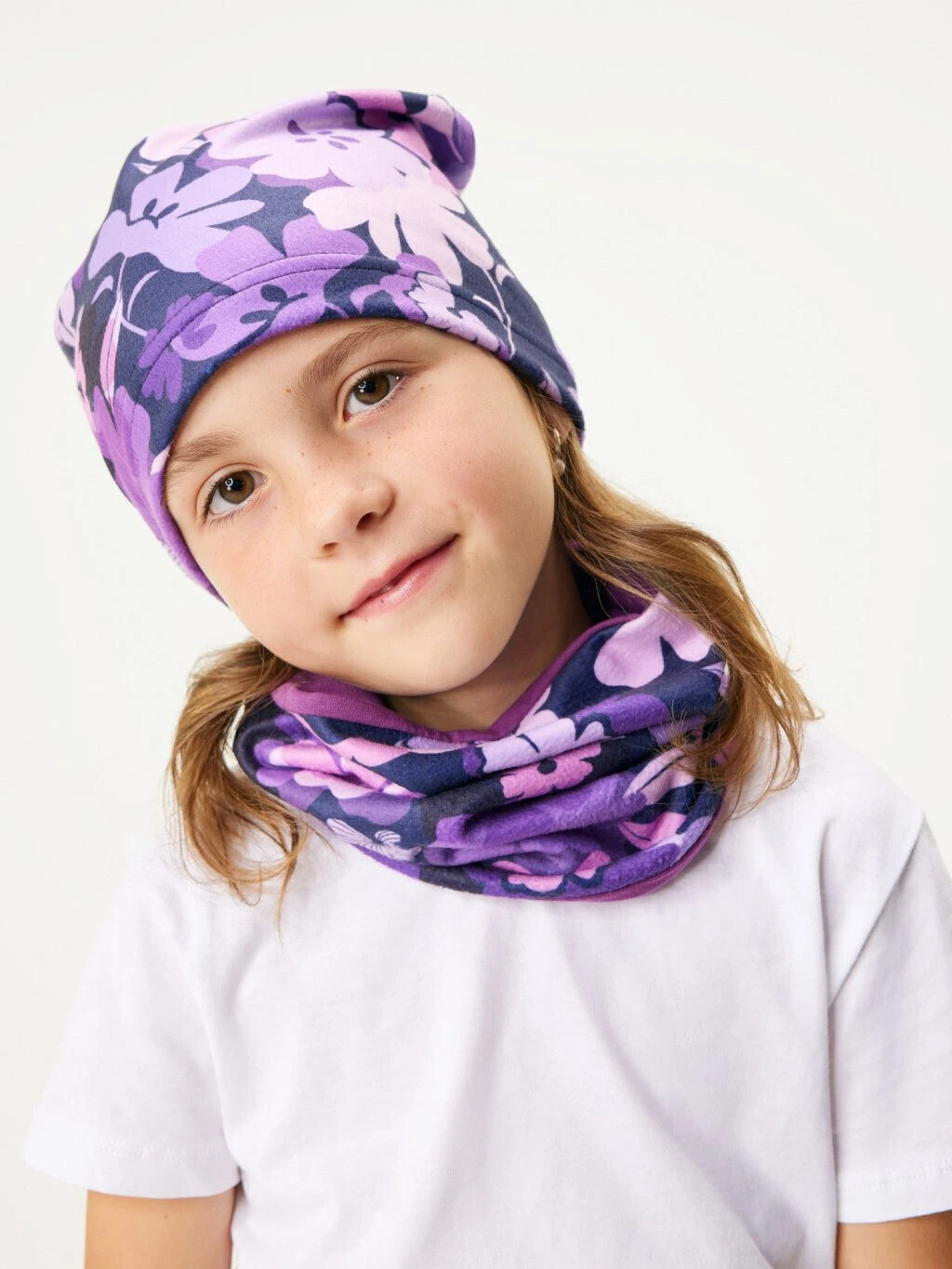 Čepice fleecová Basic, Kytky - vel. L ( 53-56 cm )