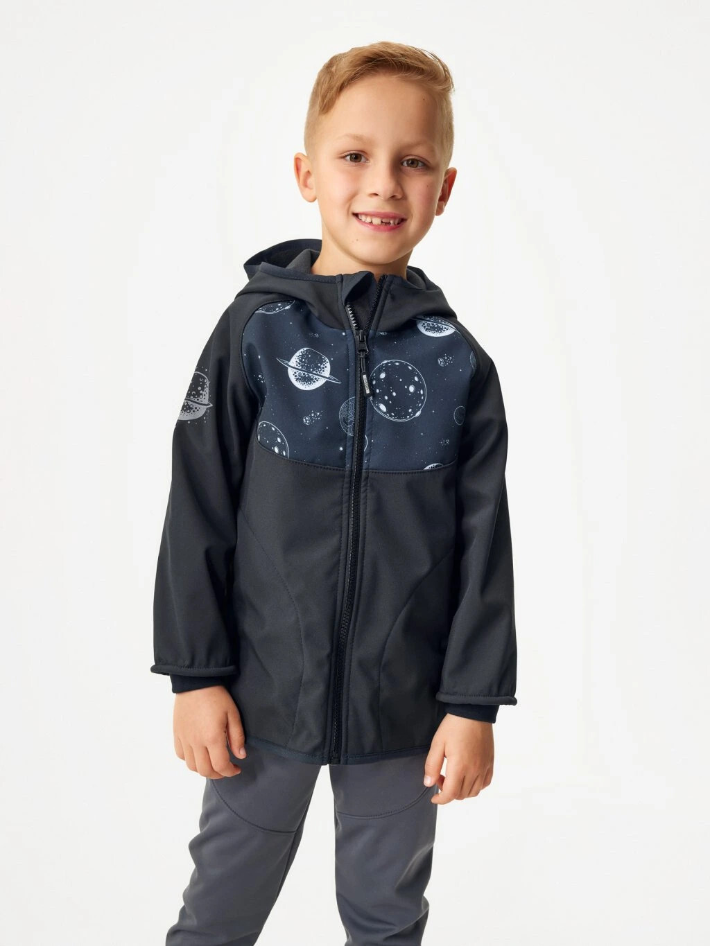 Softshellová bunda s fleecem Basic, Černá, Planety - vel. 122/128