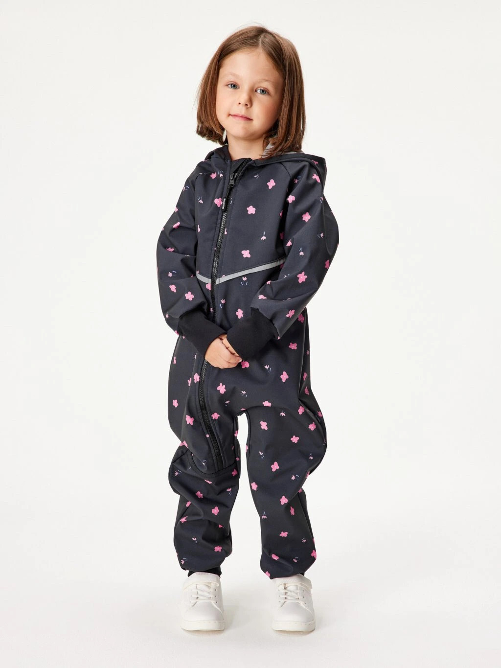 Softshellová kombinéza s fleecem Mini, Černá, Květiny - vel. 98/104