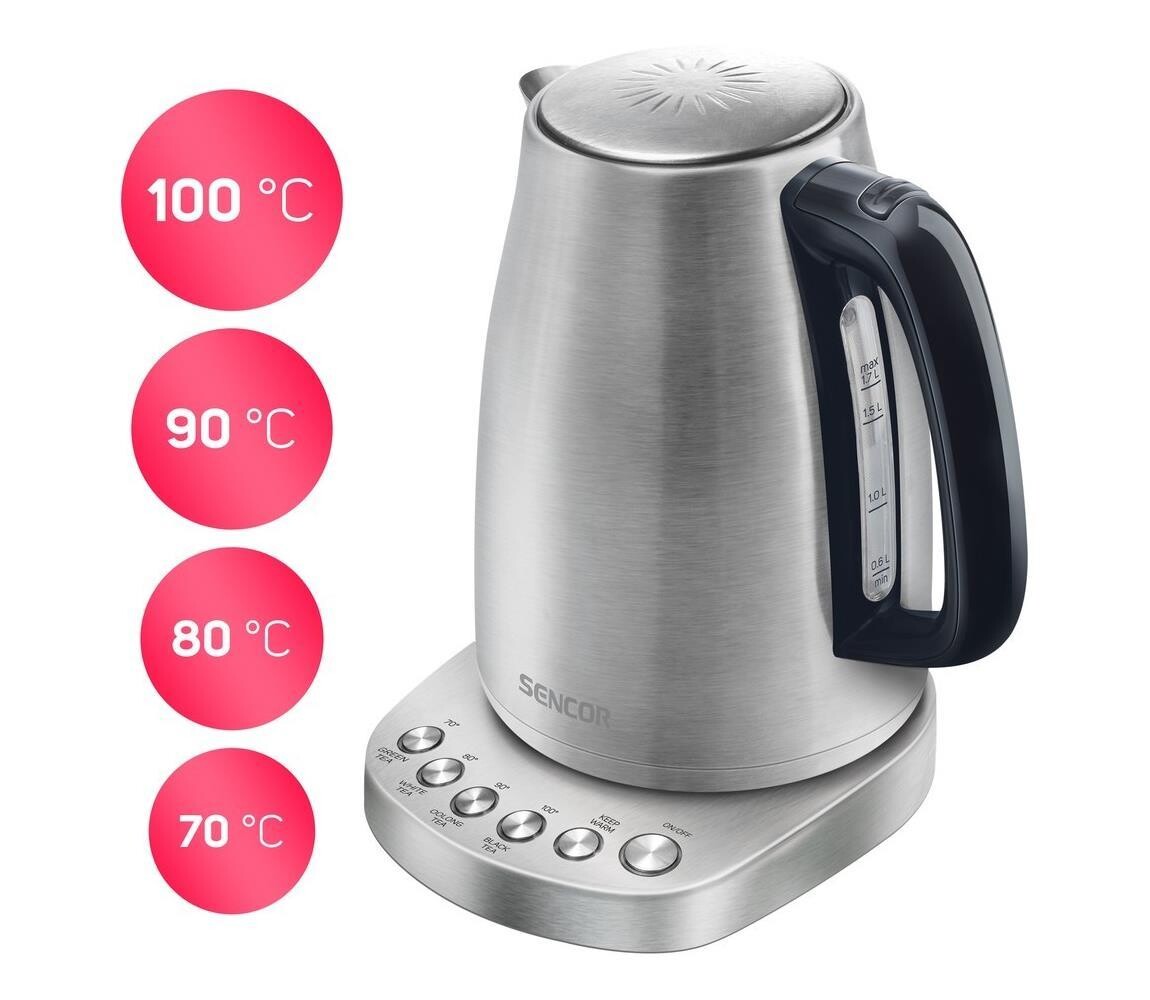 Sencor - Rychlovarná konvice s termoregulací 1,7 l 2200W/230V nerez 41009560