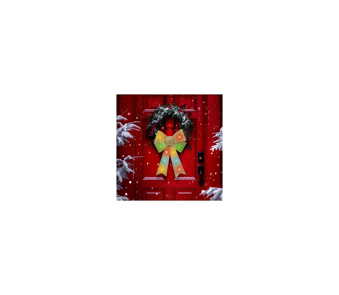 LED RGB Vánoční dekorace 11xLED/3xLR44 40x30 cm mašle zlatá gl-58956B