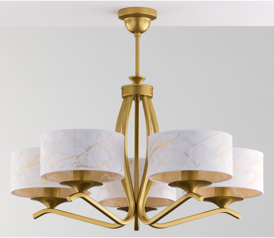 Jupiter 2110 - Lustr na tyči KASZMIR 5xE27/15W/230V bílá/zlatá/dekor mramoru 2110
