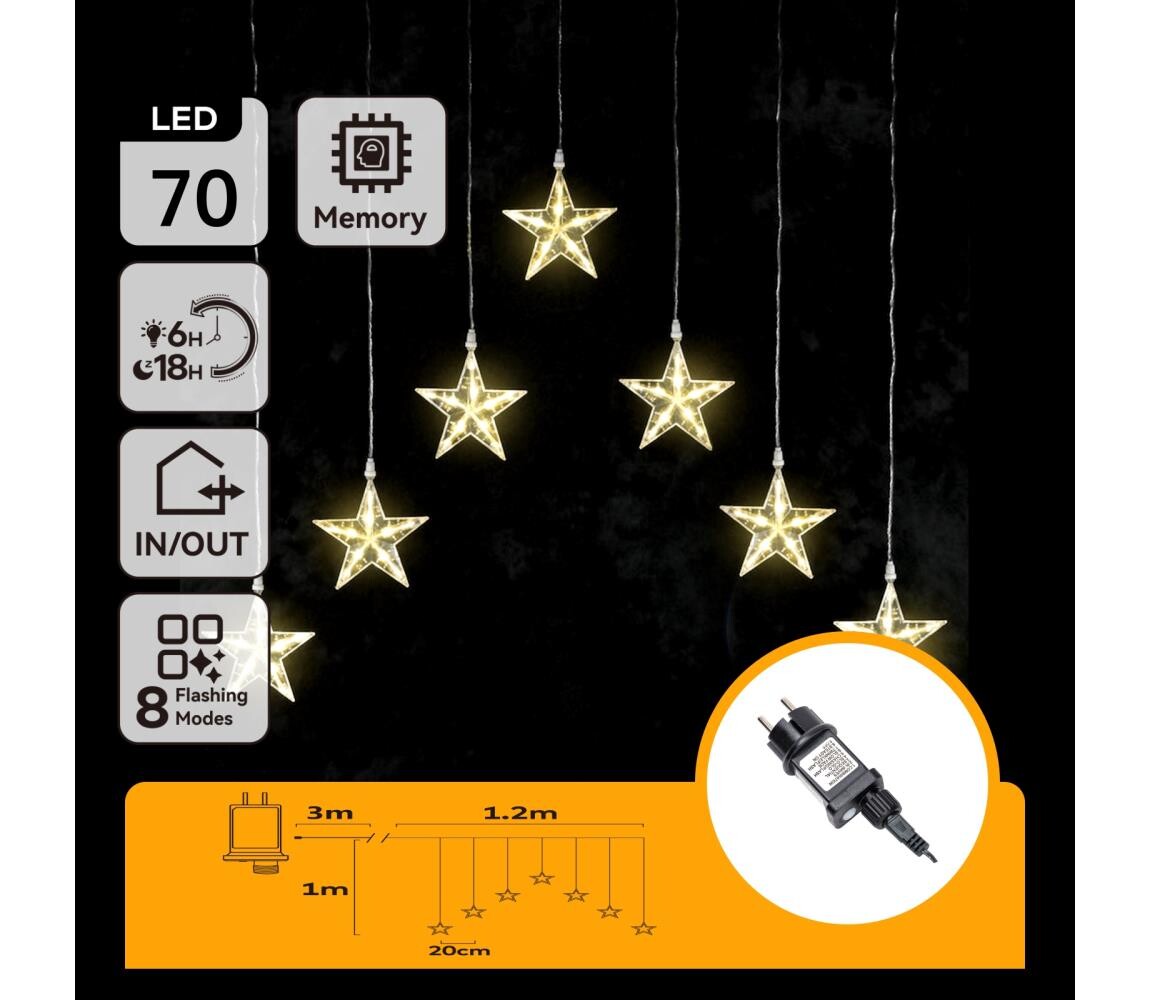 B.V.  - LED Venkovní vánoční řetěz 70xLED/230V 1,2x1m IP44 teplá bílá hvězdy B10303ABGC