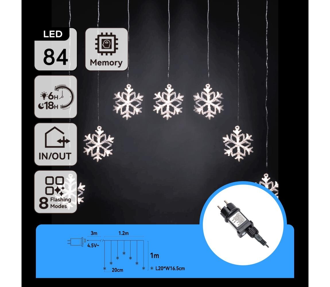 B.V.  - LED Venkovní vánoční řetěz 70xLED/8 fu 1,2x1m IP44 studená bílá vločk B10303ABGJ