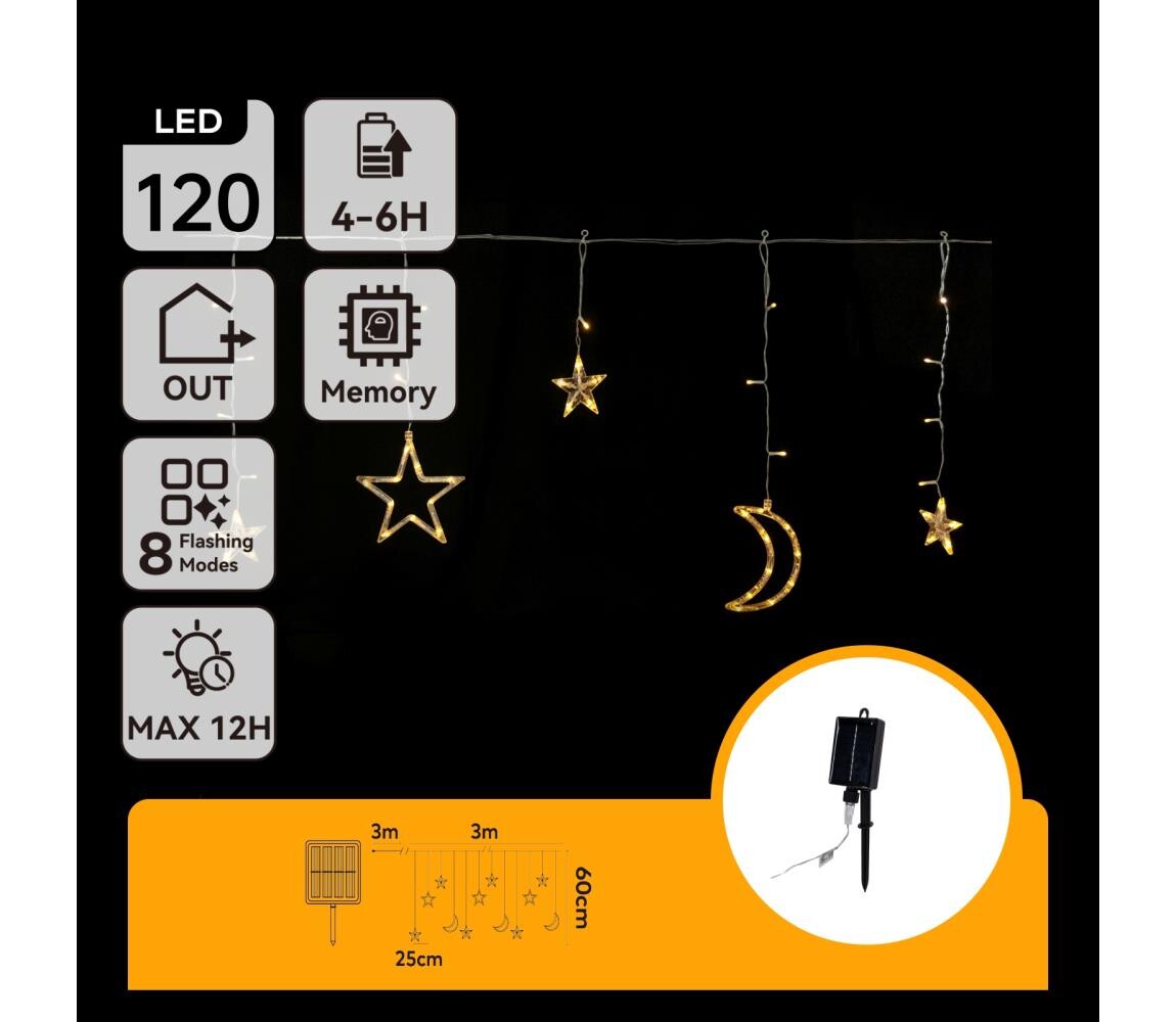 B.V.  - LED Solární ván. řetěz 120xLED/8 funkcí 3x0,6m 500 mAh IP65 tep bílá B10201S6R
