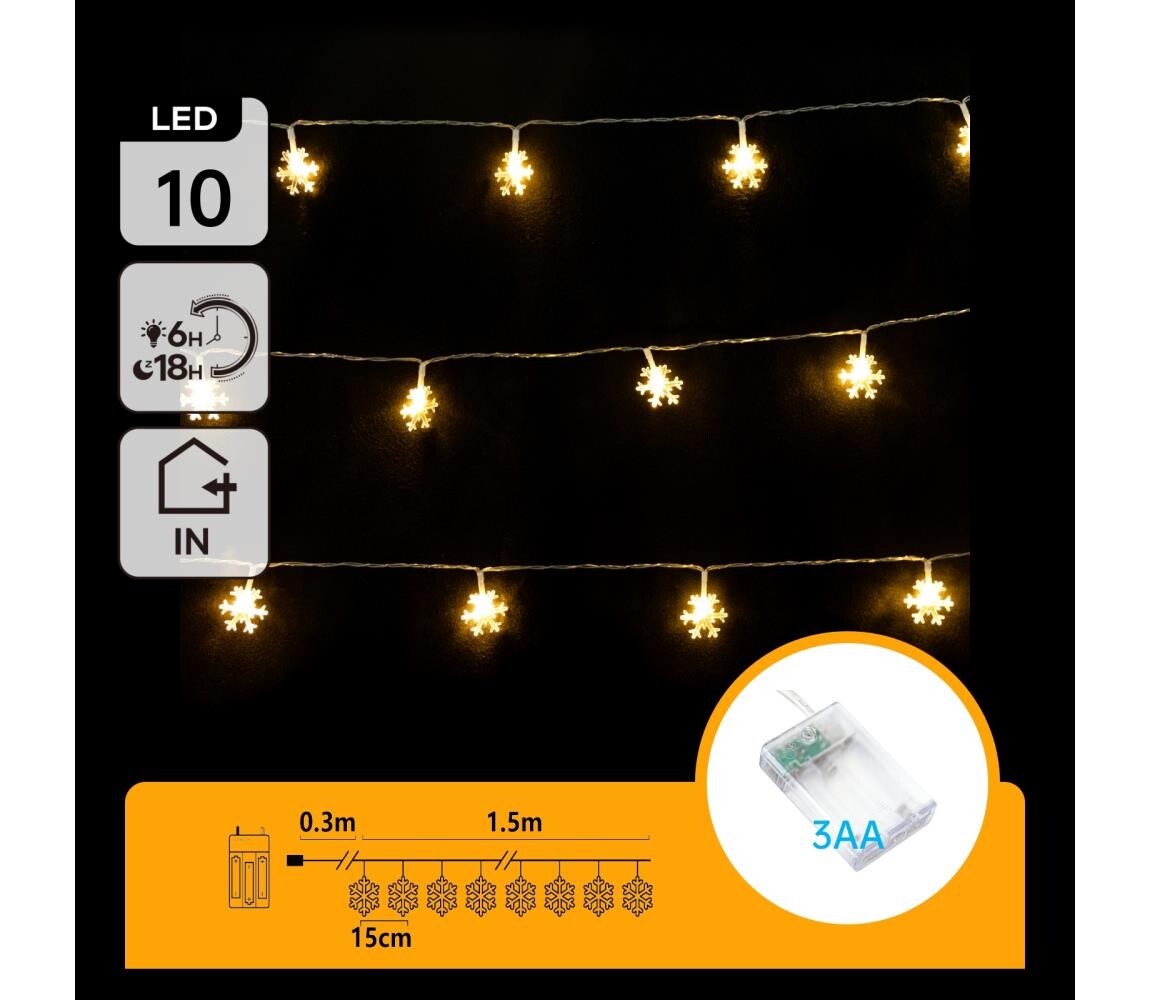 B.V.  - LED Vánoční řetěz 10xLED/3xAA 1,5m teplá bílá vločky B10303Q6R
