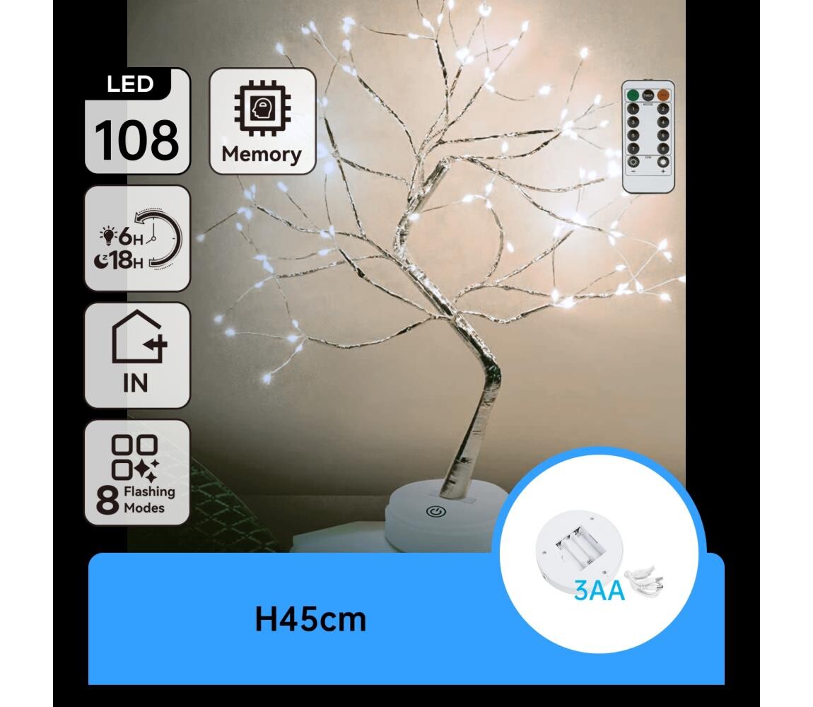 B.V.  - LED Vánoční dekorace 108xLED/3xAA/8 funkcí 45cm studená bílá B10303Y1Y