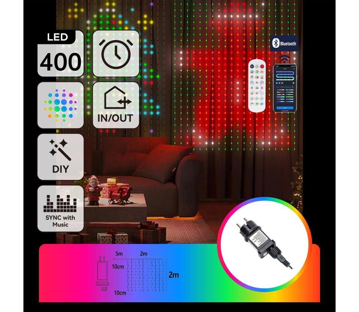 B.V.  - LED RGBY Dekorační řetěz 400xLED/15W/230V 2x2m IP44 + DO S10302S6D