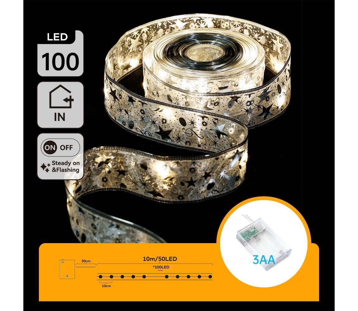 B.V.  - LED Vánoční řetěz 100xLED/3xAA 10m teplá bílá stříbrná B103033XE