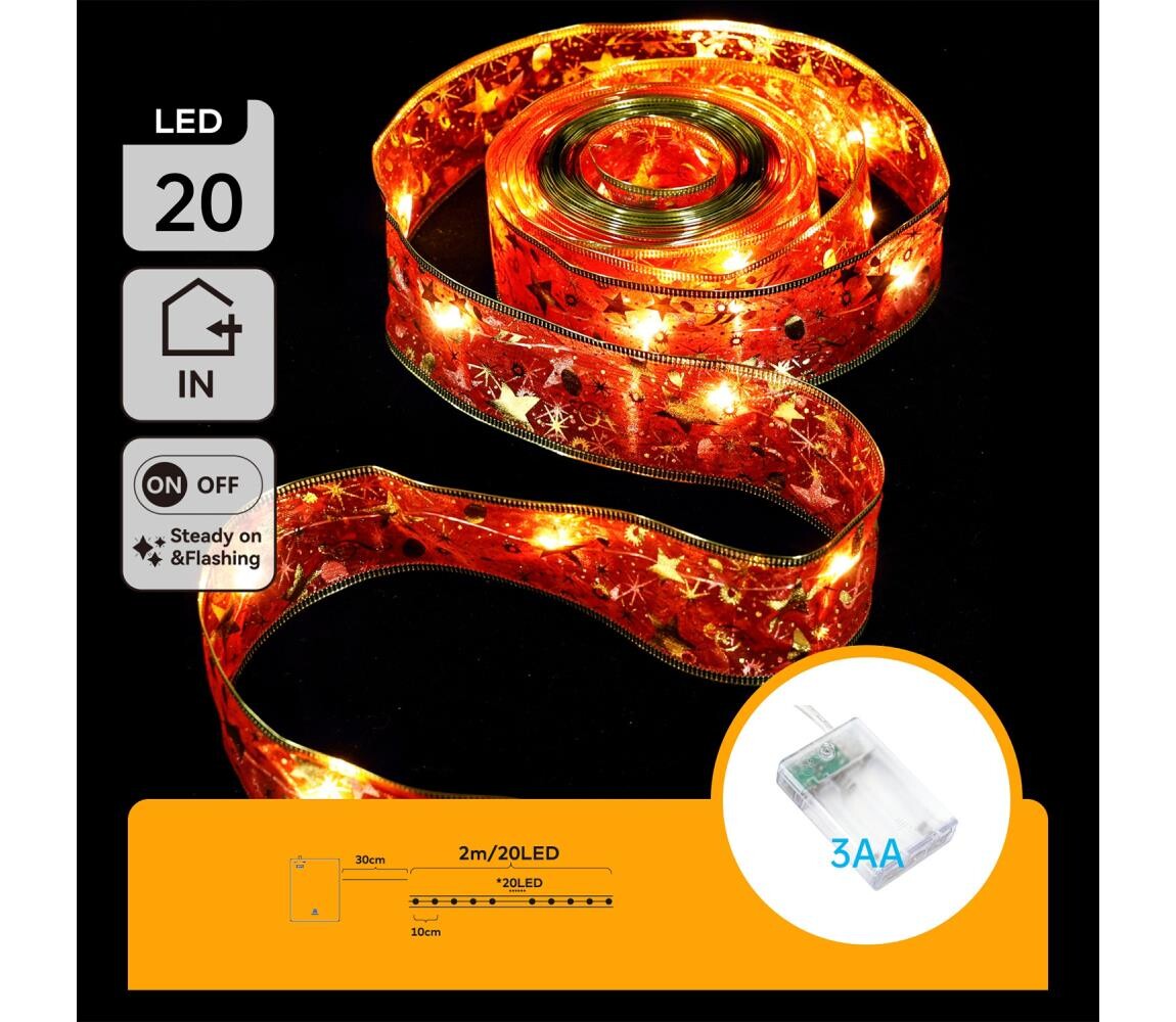B.V.  - LED Vánoční řetěz 20xLED/3xAA 2m teplá bílá červená B103033XF