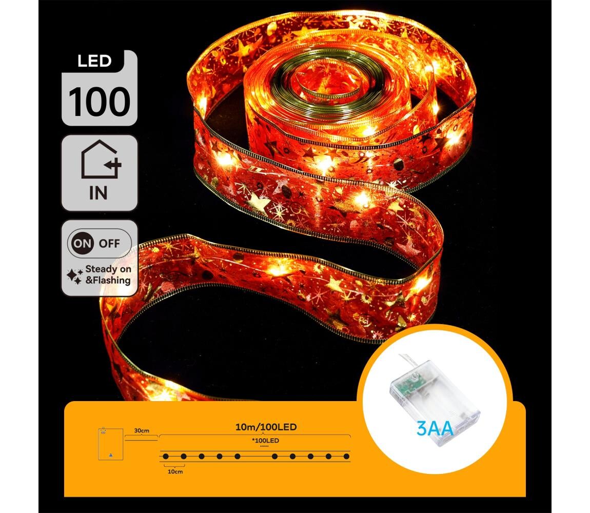 B.V.  - LED Vánoční řetěz 100xLED/3xAA 10m teplá bílá červená B103033XH