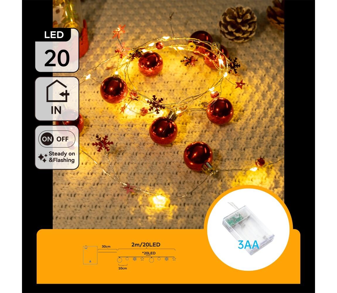 B.V.  - LED Vánoční řetěz 20xLED/3xAA 2m teplá bílá B103033XJ