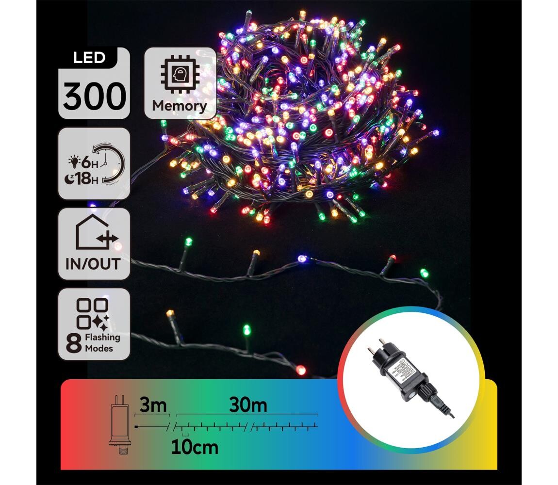 B.V.  - LED RGBY Venkovní vánoční řetěz 300xLED/3,6W/230V 30m IP44 B10303ABNJ