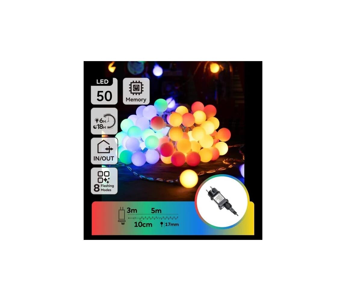 B.V.  - LED RGBY Venkovní dekorační řetěz 50xLED/3,6W/230V/8 funkcí 5m IP44 B103031RK