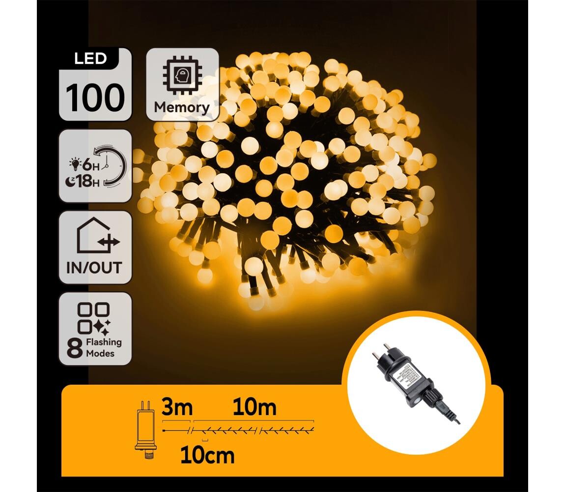 B.V.  - LED Ven. dekorační řetěz 100xLED/3,6W/230V/8 funkcí 10m IP44 tep bílá B103031OK