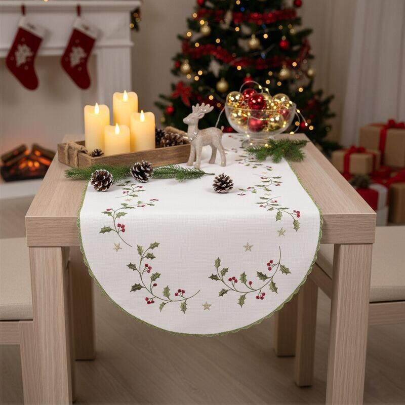 Ubrus Vánoční, Královská cesmína, bílý 85 x 85 cm