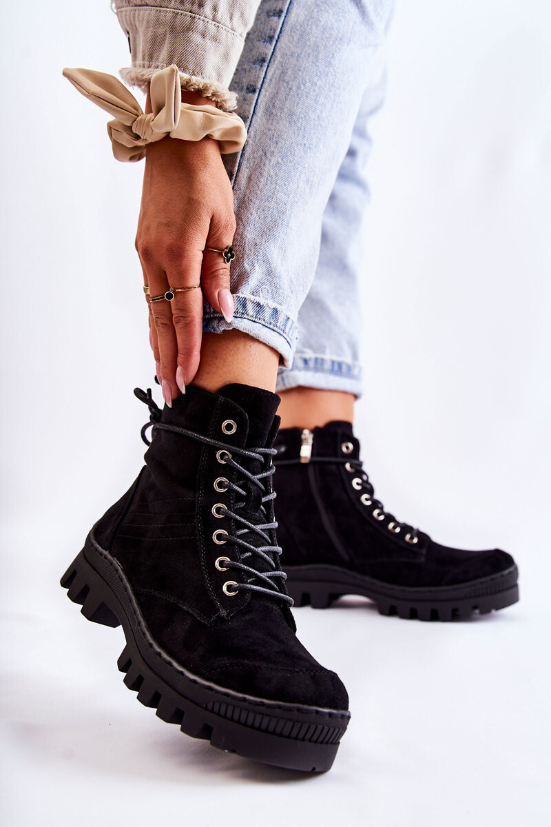 S. BARSKI Suede Trappers S prošíváním Černé Layden