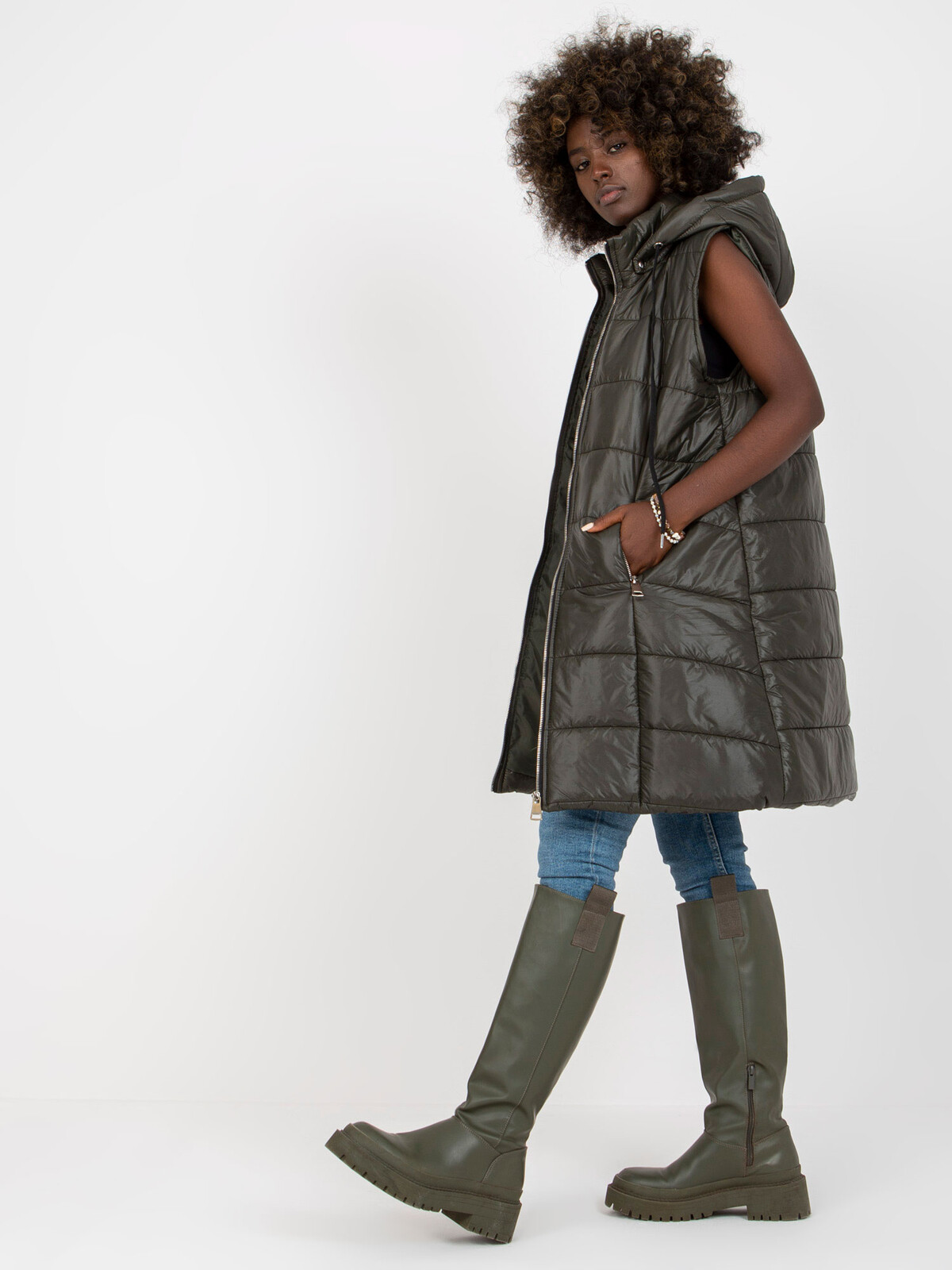 Khaki vest Och Bella BI-82019.d.khaki