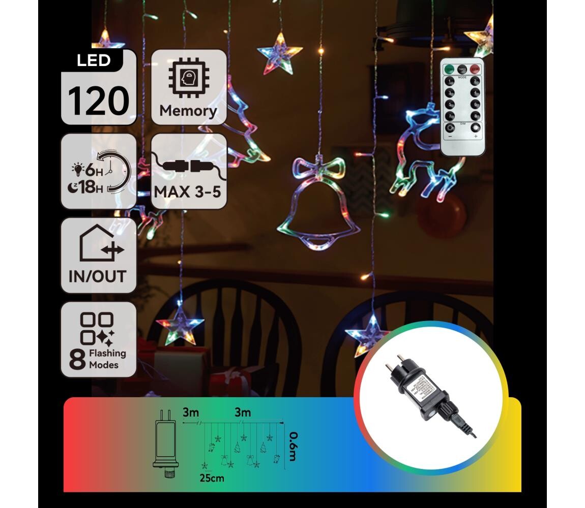 B.V.  - LED RGBY Ven. ván. řetěz 120xLED/6W/230V/8 funkcí 3x0,6m IP44 + DO B10303S70