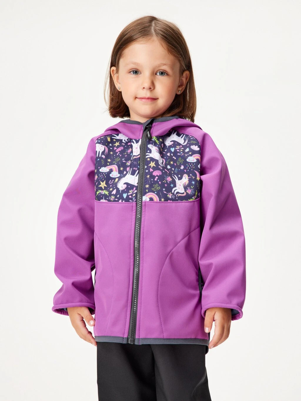 Softshellová bunda s fleecem Basic, Ostružinová, Jednorožci - vel. 98/104