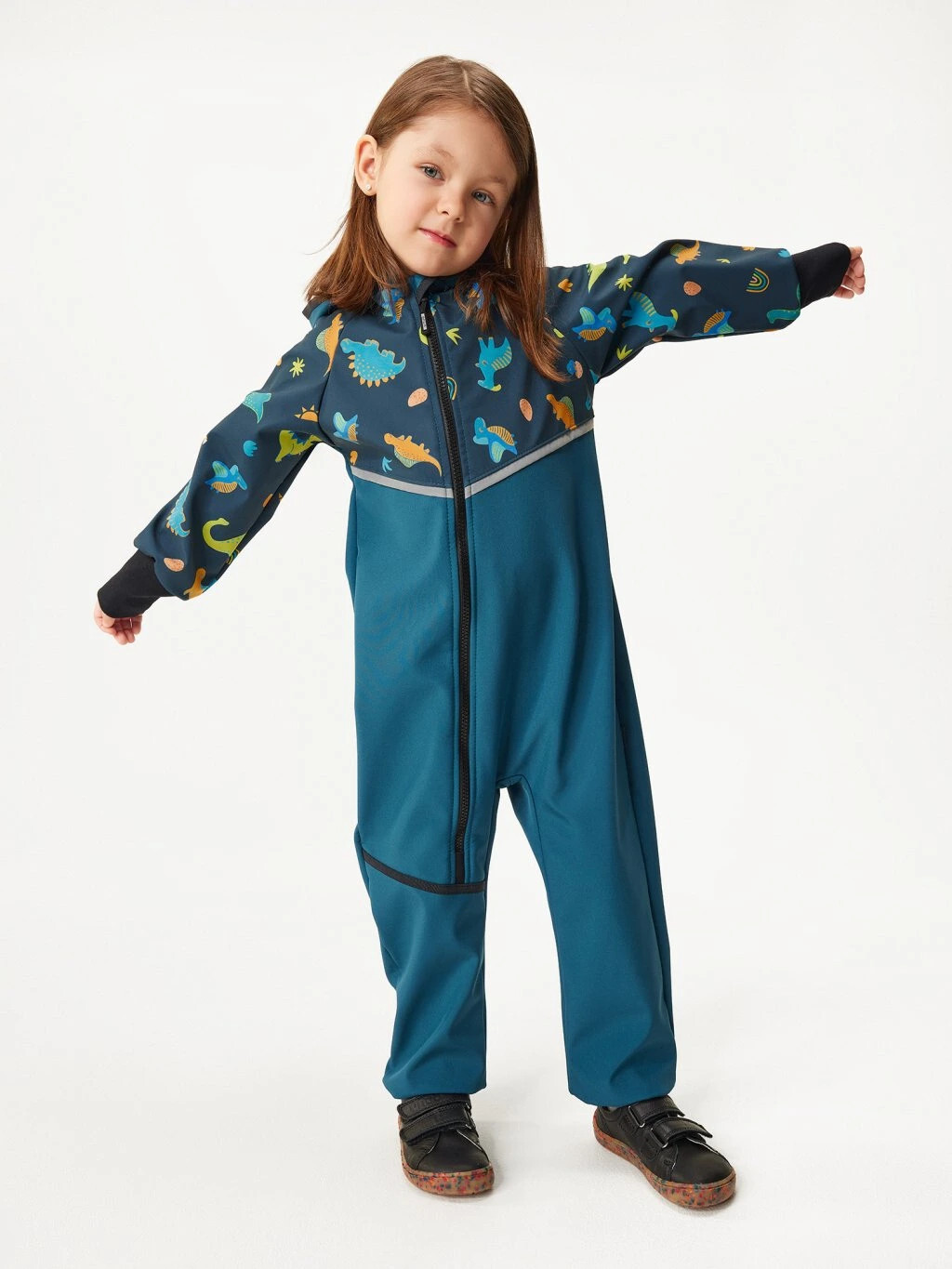 Softshellová kombinéza s fleecem Mini, Kobaltová, Dinosauři - vel. 74/80