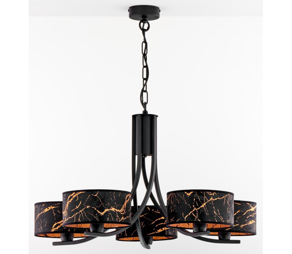 Jupiter 2107- Lustr na řetězu ARTHUR 5xE27/15W/230V černá/oranžová/dekor mramoru 2107