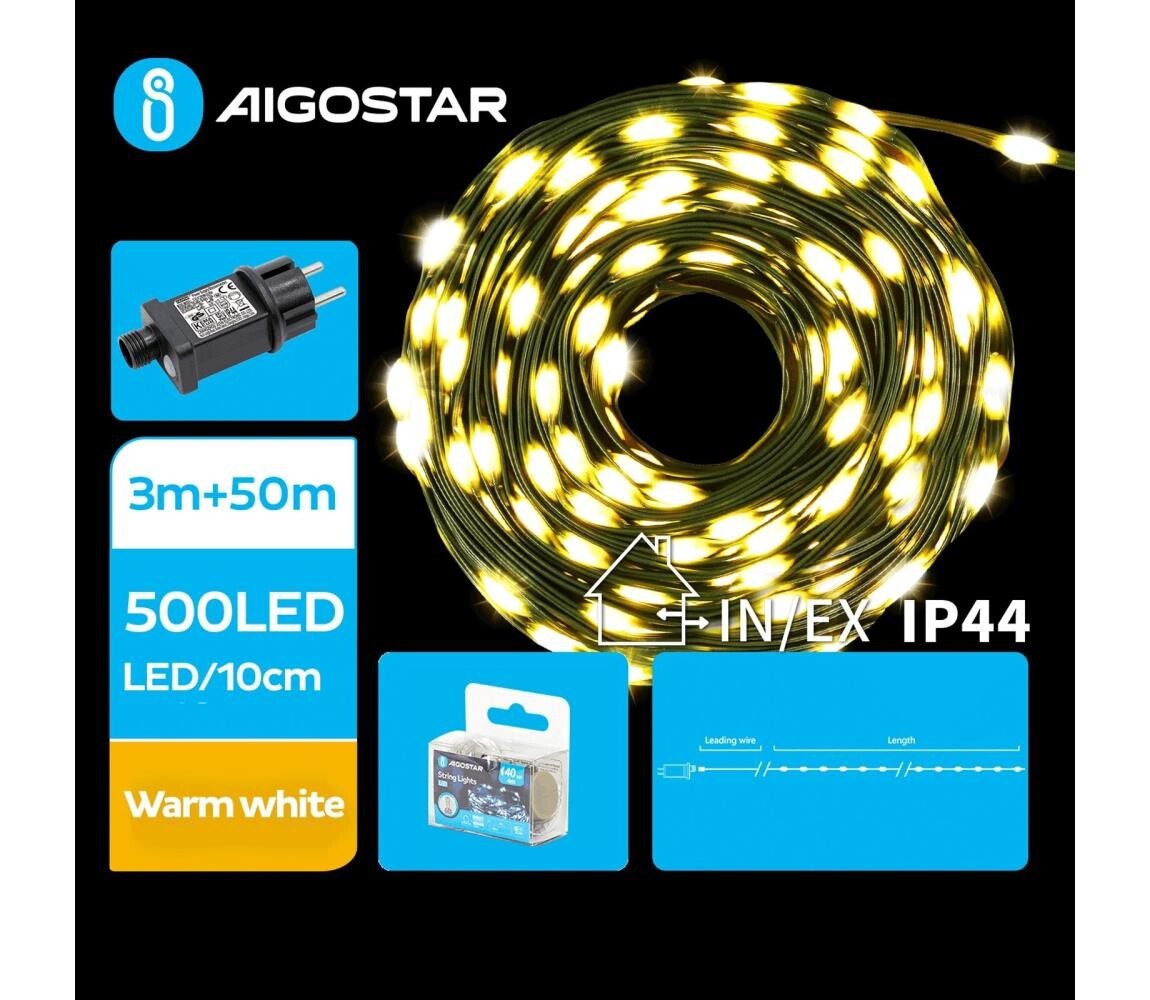 B.V.  - LED Venkovní vánoční řetěz 500xLED/8 funkcí 53m IP44 teplá bílá B103031S8