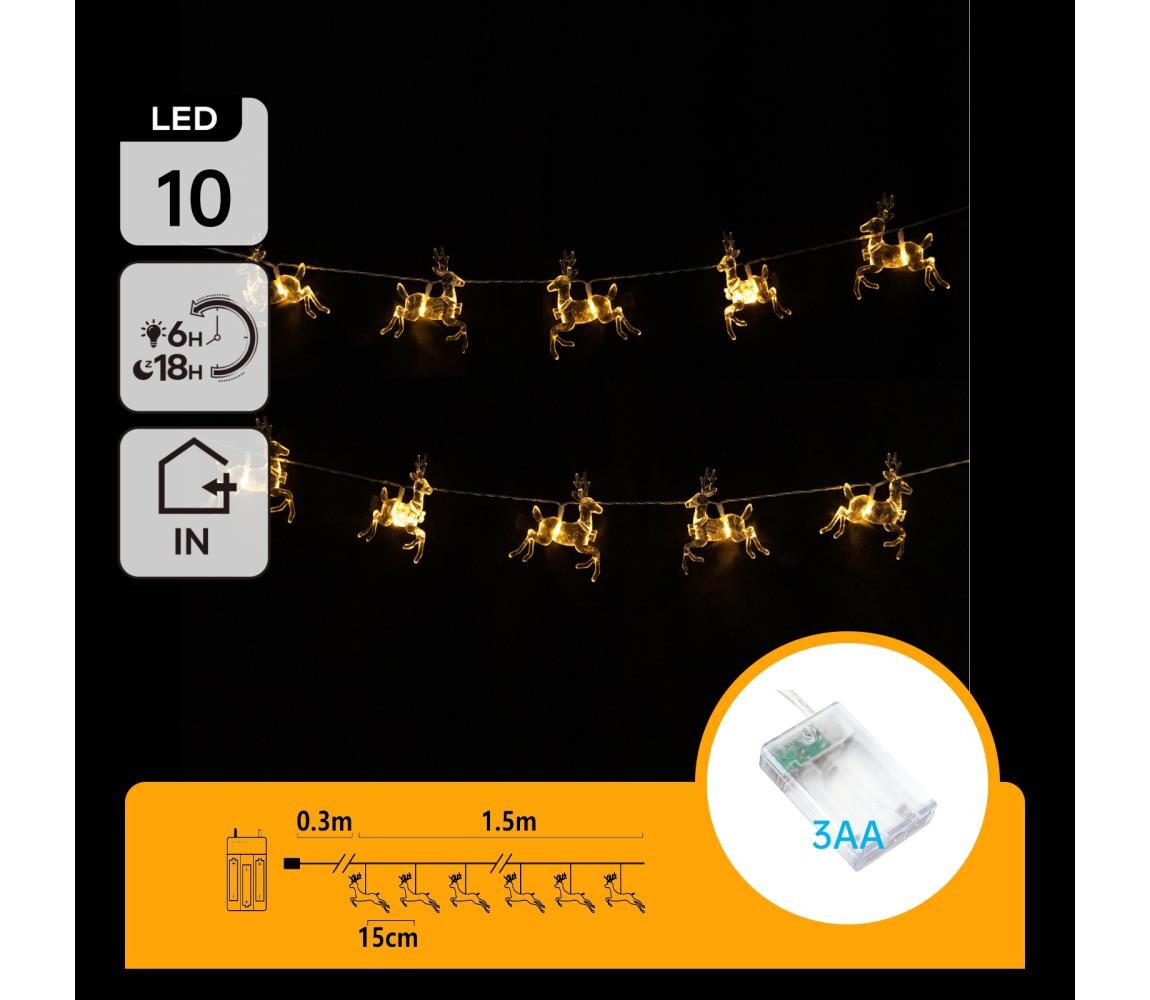 B.V.  - LED Vánoční řetěz 10xLED/3xAA 1,5m teplá bílá jeleni B10303Q6S
