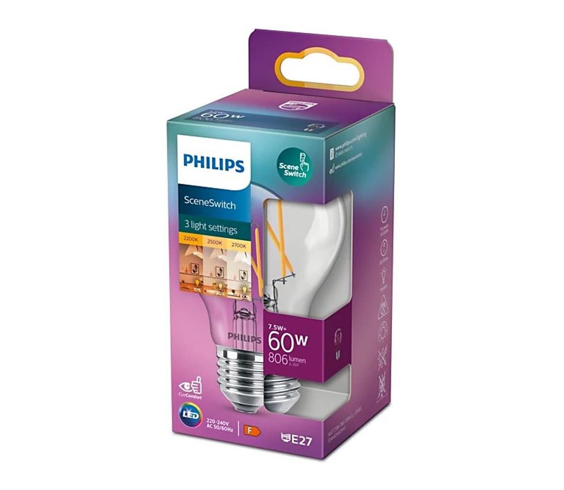 LED Stmívatelná žárovka Philips Warm Glow A60 B22/7W/230V 2200-2700K CRI 90 8718699771188