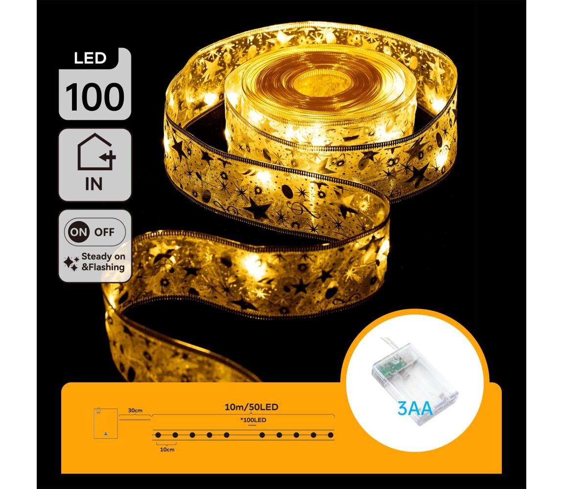 B.V.  - LED Vánoční řetěz 100xLED/3xAA 10m teplá bílá zlatá B103033XB