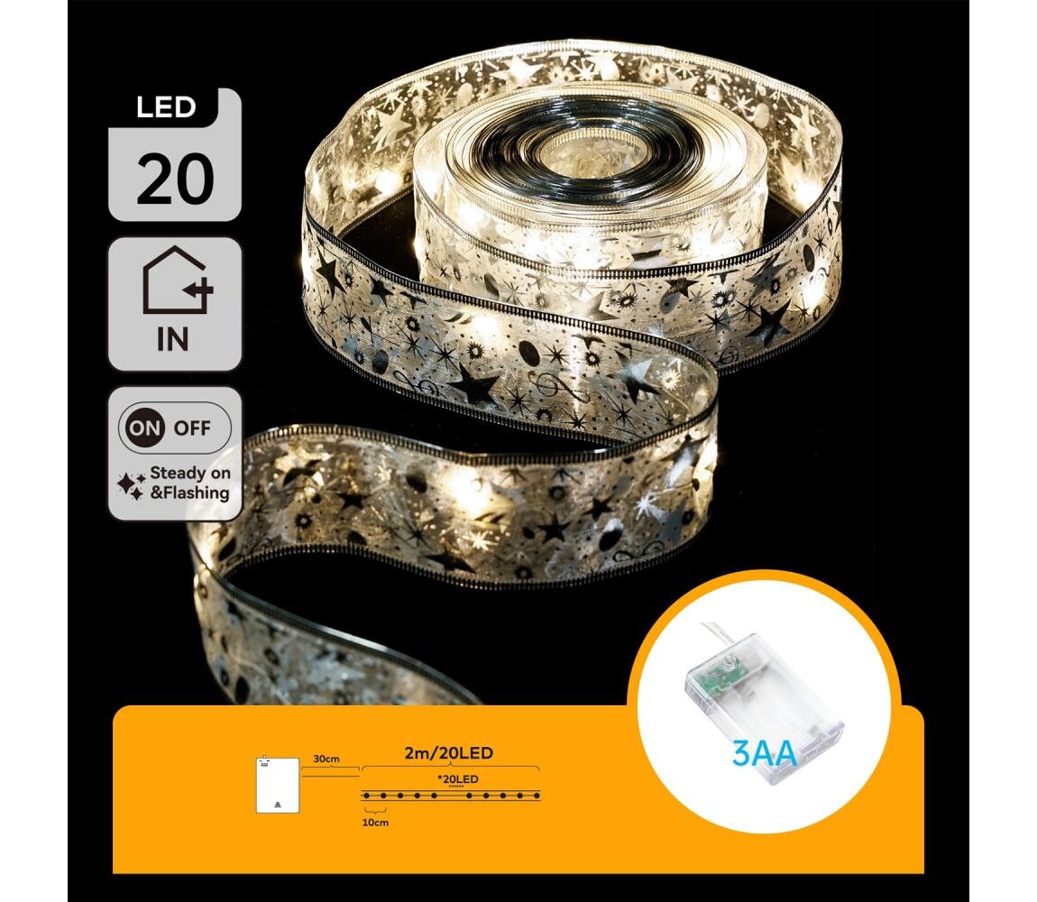 B.V.  - LED Vánoční řetěz 20xLED/3xAA 2m teplá bílá stříbrná B103033XC