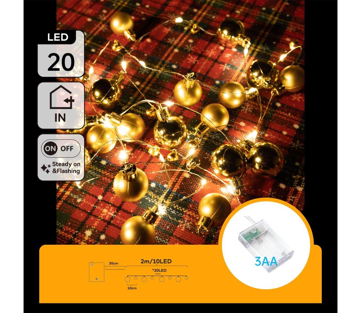B.V.  - LED Vánoční řetěz 20xLED/3xAA 2m teplá bílá B103033XM