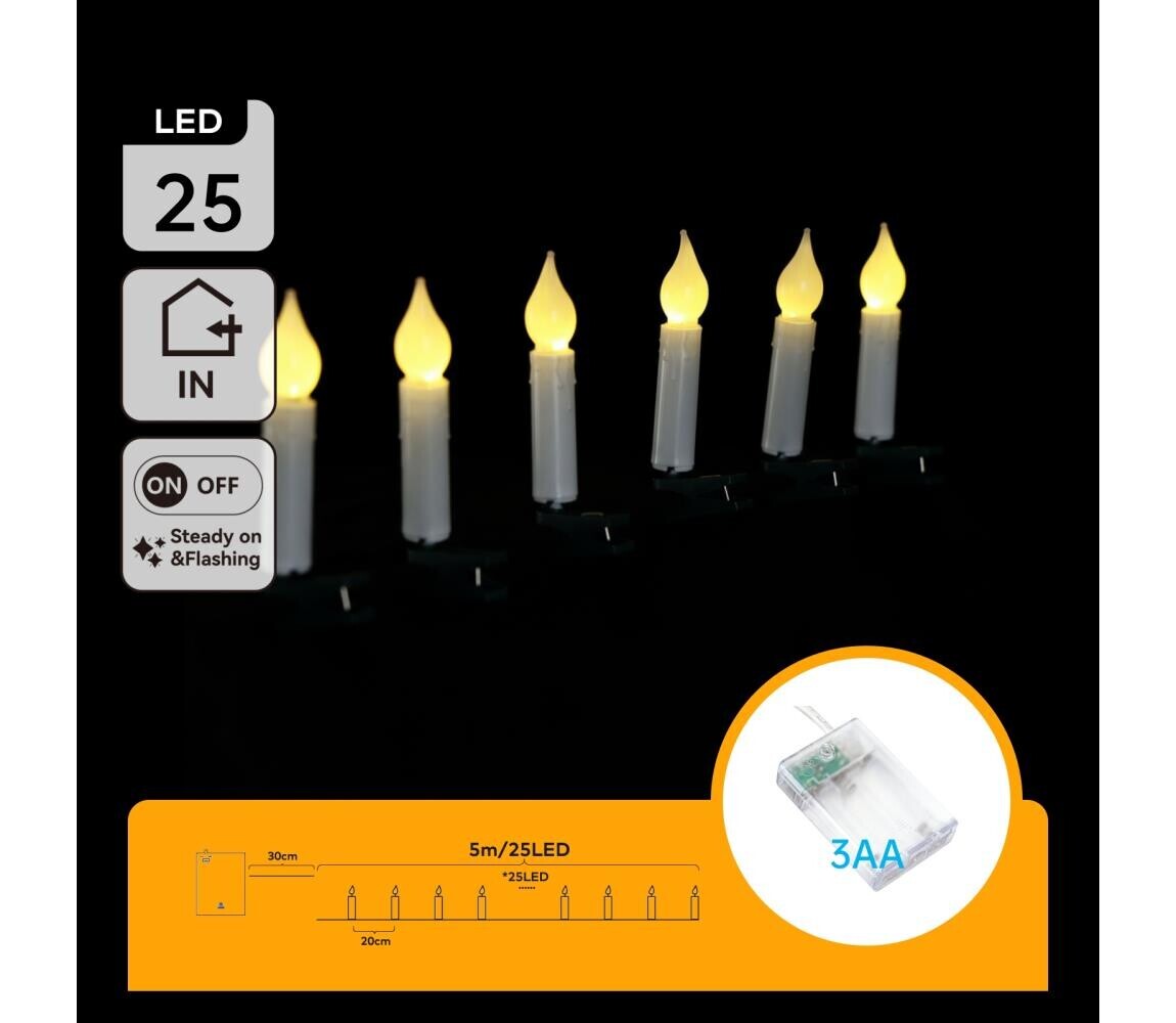 B.V.  - LED Vánoční řetěz 25xLED/3xAA 5m teplá bílá B103033XT