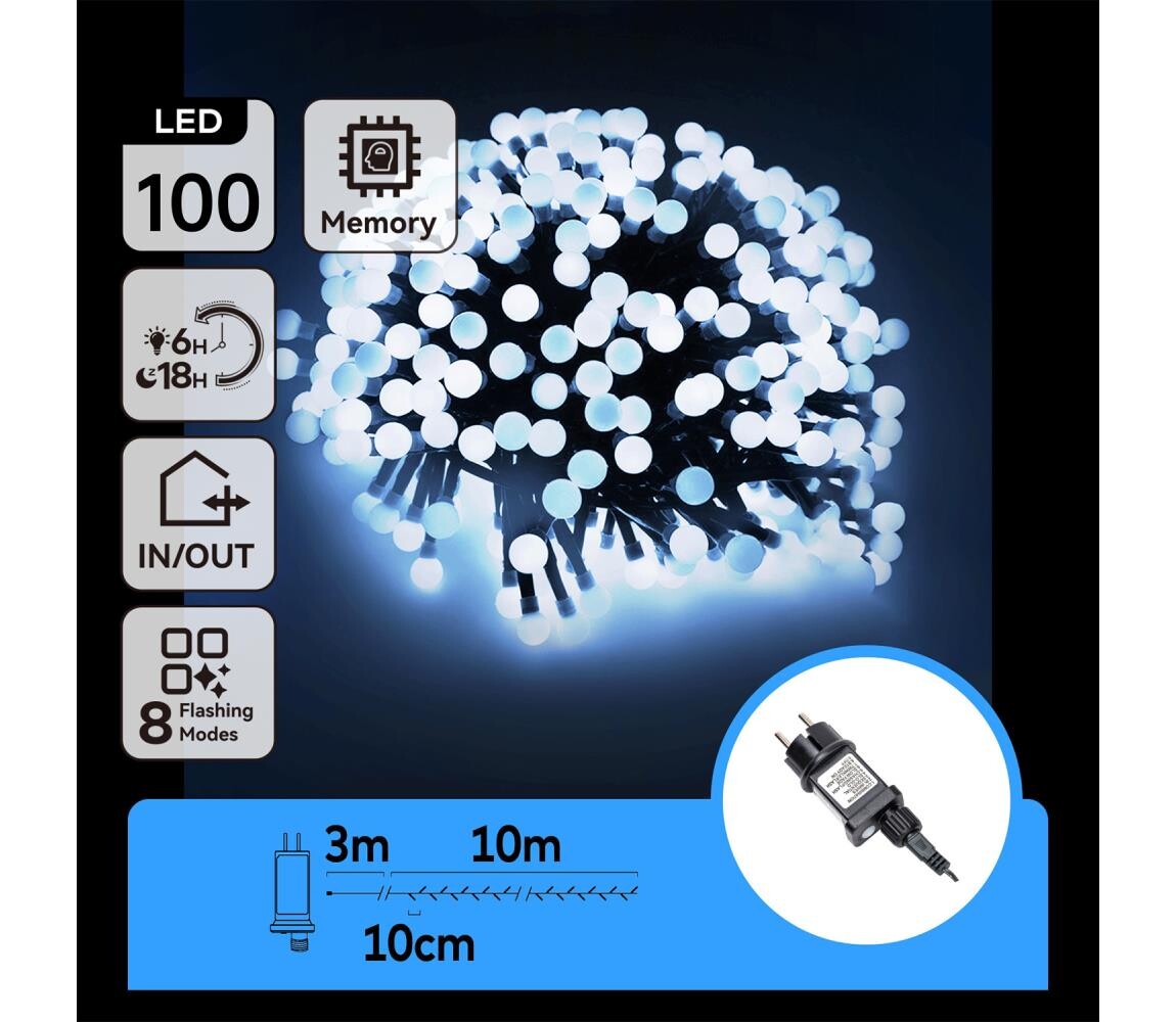B.V.  - LED Ven. dekorační řetěz 100xLED/3,6W/230V/8 funkcí 10m IP44 stu bílá B103031OG