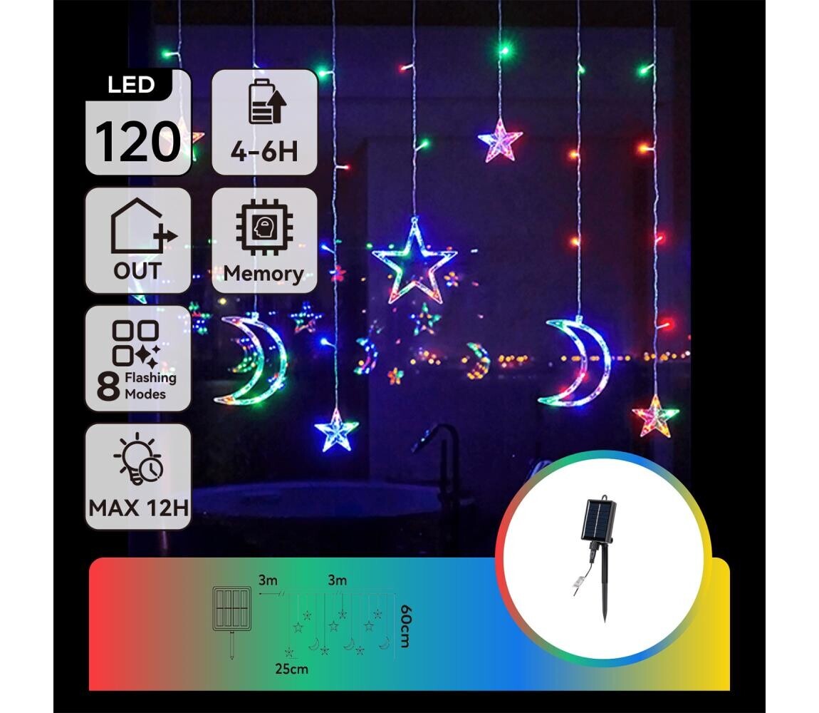 B.V.  - LED RGBY Solární vánoční řetěz 120xLED/8 funkcí 3x0,6m 500 mAh IP65 B10201S6T