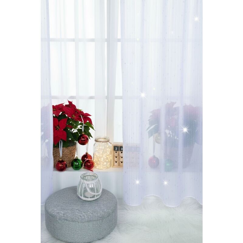 Záclona dreher, Rain lurex stříbrný, bílá 150 cm