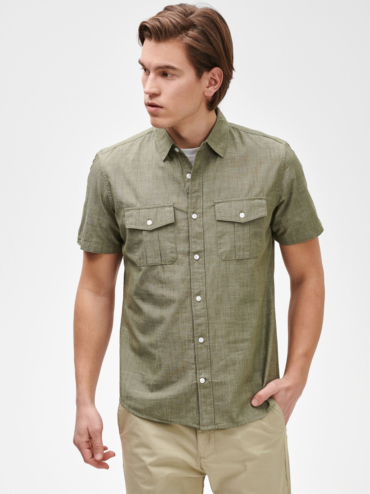 GAP Košile v-ss slub cotton utility pocket - Pánské